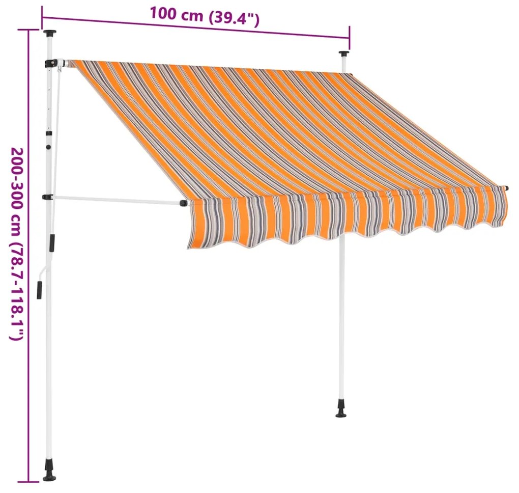 Toldo retrátil manual 100 cm riscas amarelas e azuis