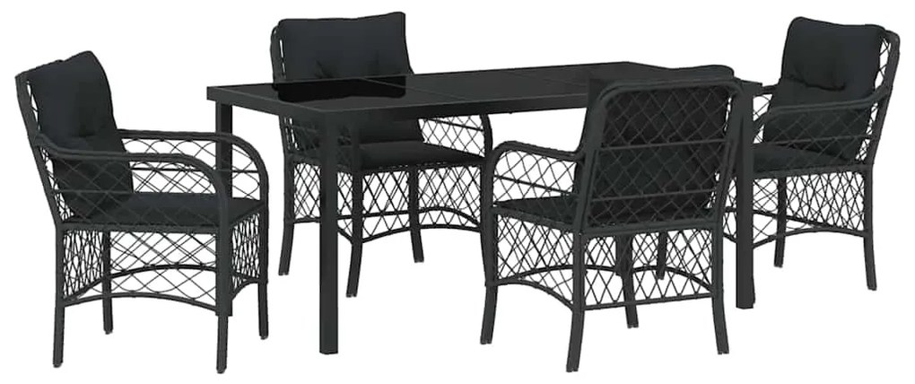 Conjunto de Jantar de Jardim com 5 Peças e Almofadas Pretas em Rattan