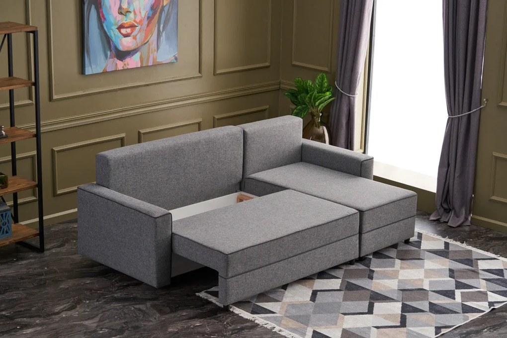 Sofá-Cama de Canto Ece – Cinzento – 242x88x90 cm