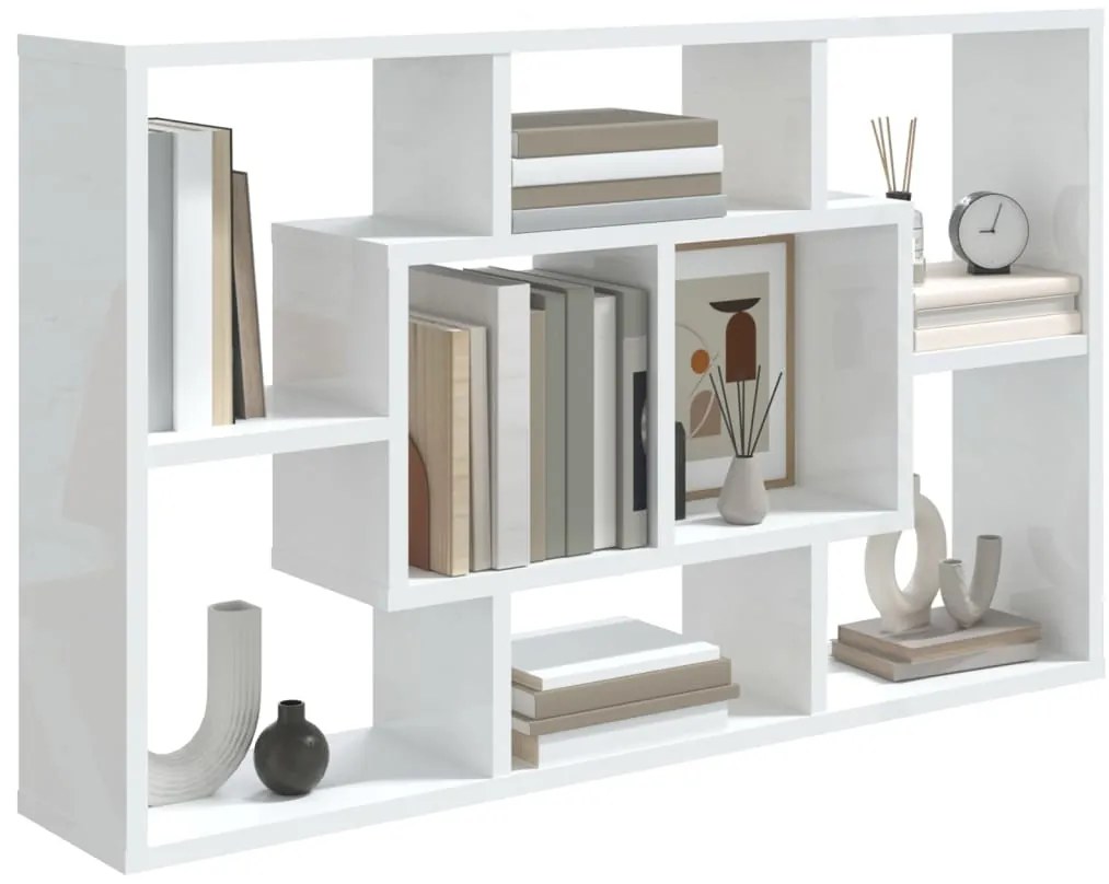 Prateleira de parede 85x16x52,5 cm madeira branco brilhante