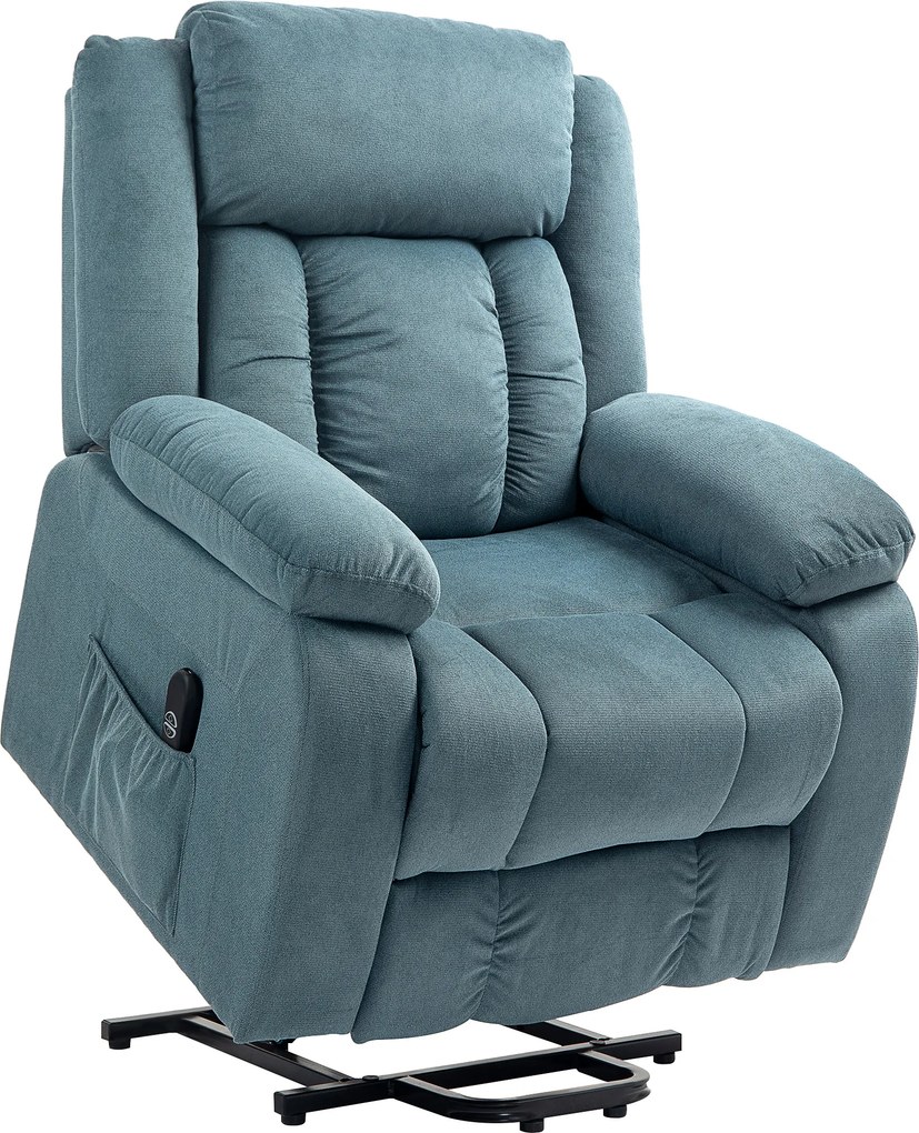 Poltrona Relax Reclinável Elétrica Elevatória com Porta USB Controlo Remoto Assento Amplo Apoio para os Pés Azul
