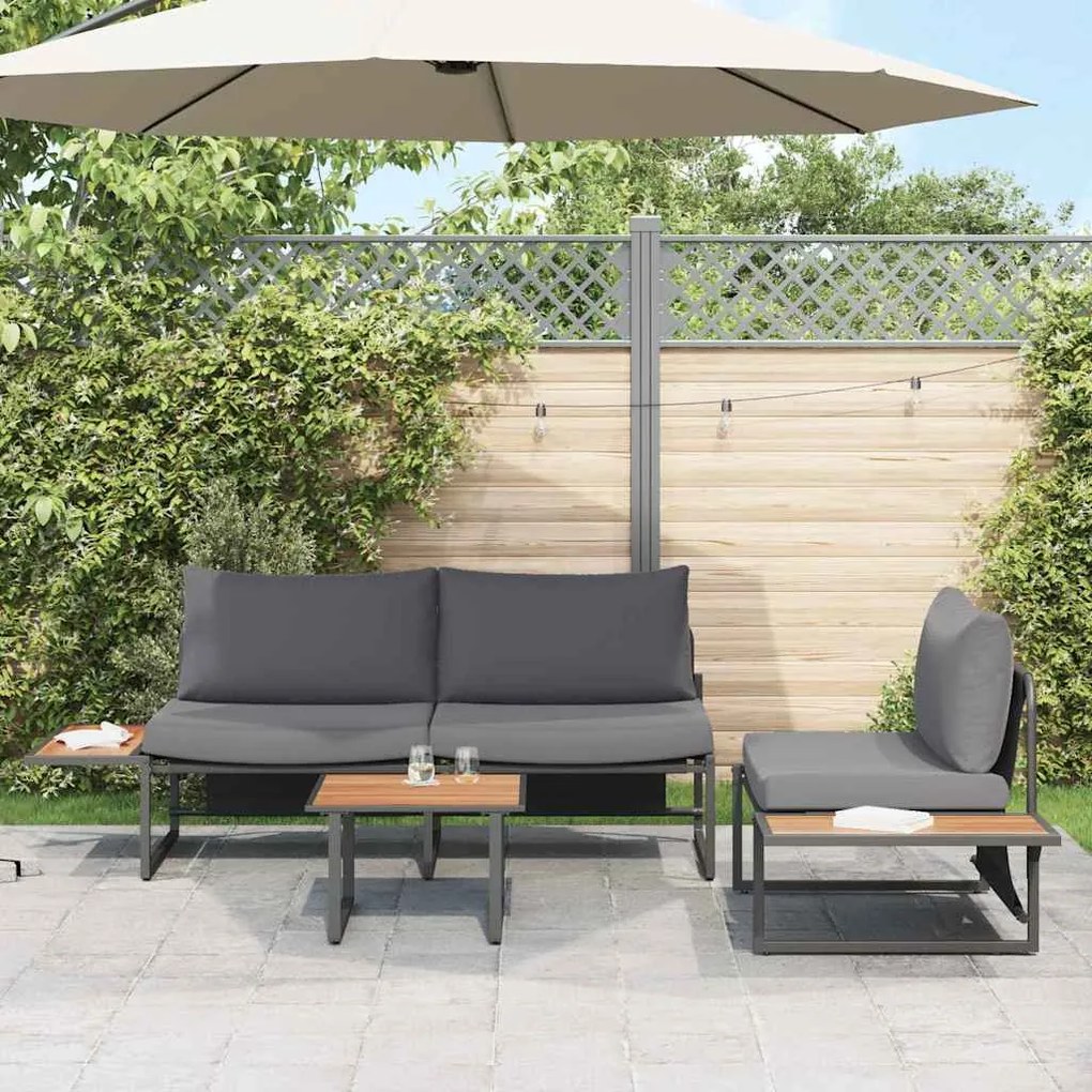 Conjunto de Sofá de Jardim de 3 Peças vidaXL com Almofadas Antracite