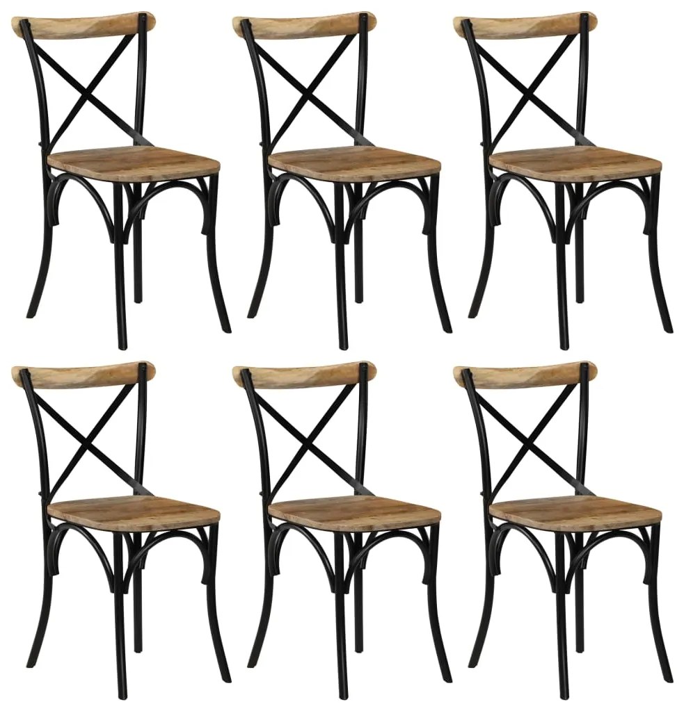 vidaXL Cadeiras costas em cruz 6 pcs madeira mangueira maciça preto