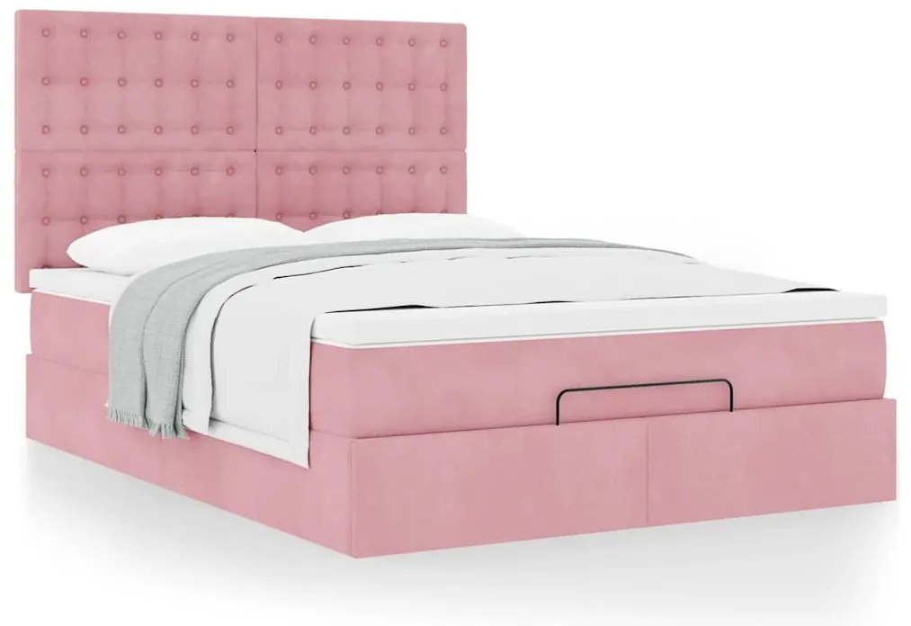 Estrutura de cama otomana com colchões 140x200 cm veludo rosa