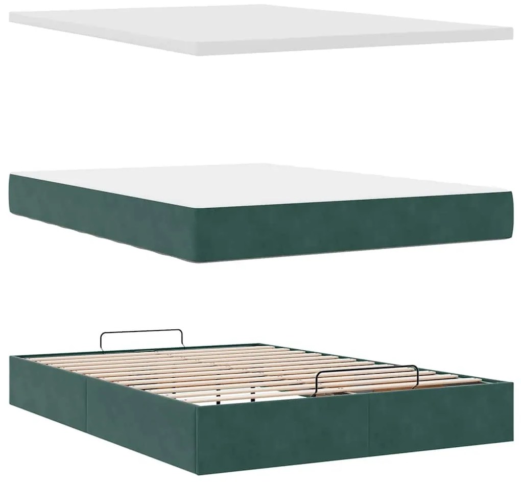 Estrutura de cama otomana com colchão 140x200 cm verde escuro