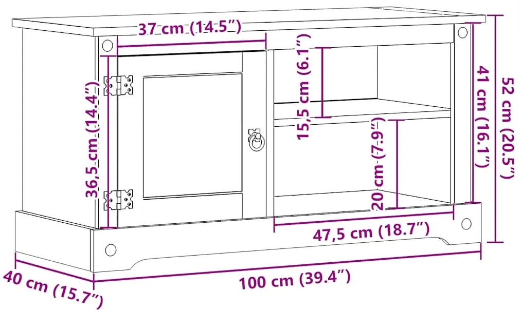 Móvel de TV Corona 100x40x52 cm madeira de pinho maciça