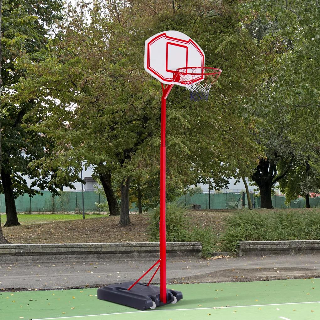 HOMCOM Cesto de basquetebol com altura ajustável de 210-260 cm com suporte de metal e base recarregável para crianças e adultos vermelho