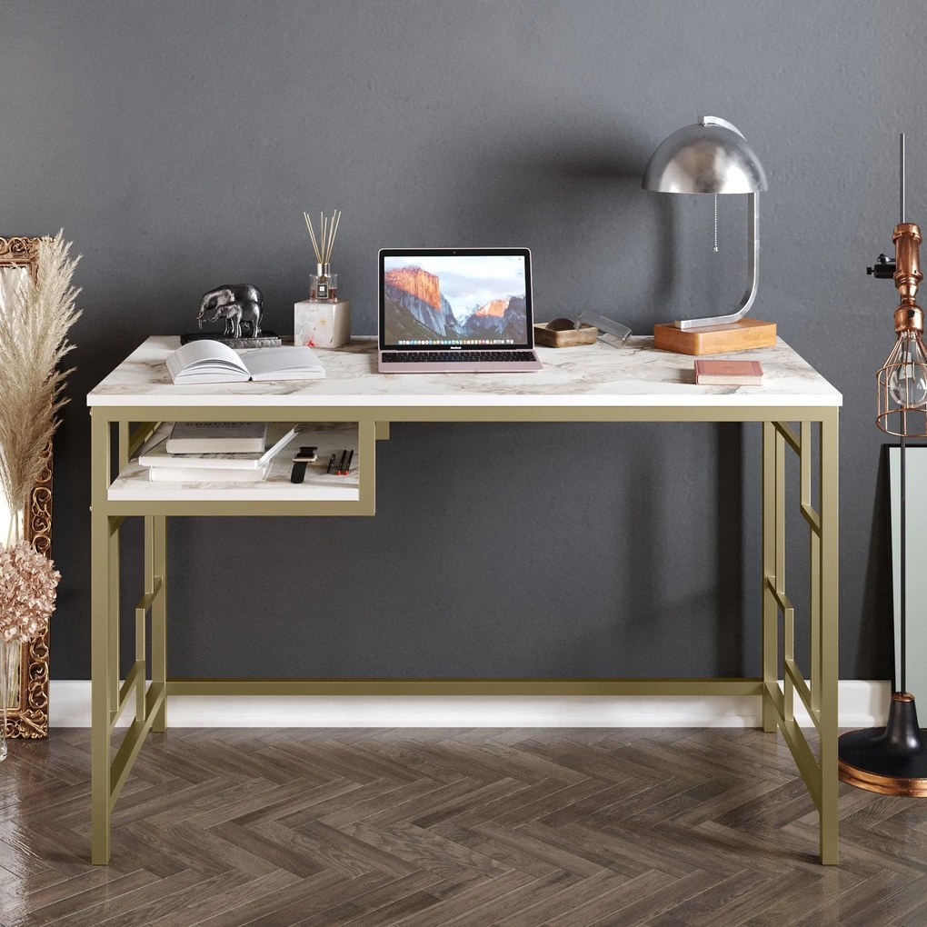 Mesa de Estudo Victory - Dourado e Branco - 120x75x60 cm