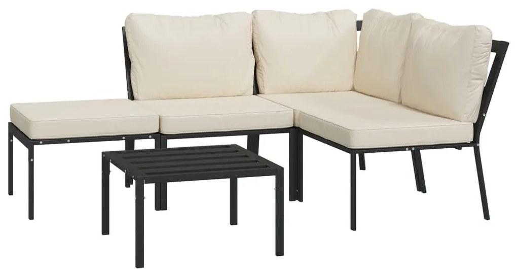 5 pcs conjunto lounge de jardim aço c/ almofadões areia