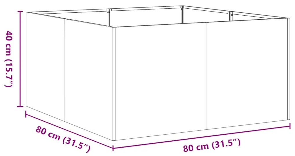 Floreira enferrujada 80x80x40 cm aço resistente