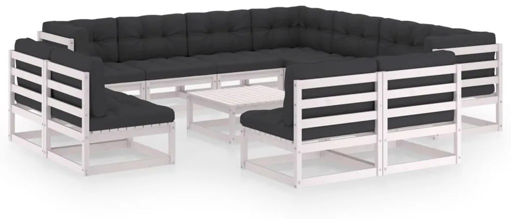 vidaXL 12 pcs conj. lounge de jardim c/ almofadões pinho maciço branco