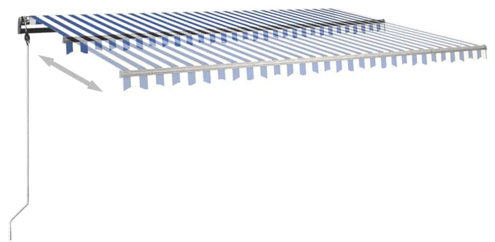 Toldo retrátil manual com LED 500x300 cm azul e branco