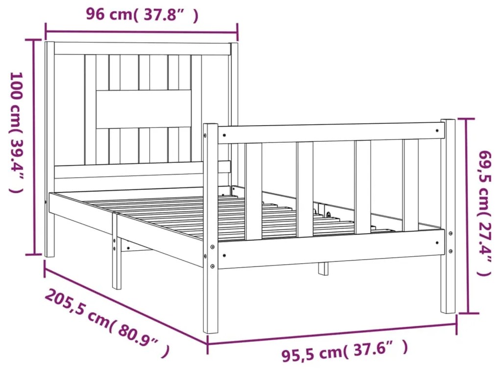 Estrutura de cama com cabeceira 90x200 cm pinho maciço branco