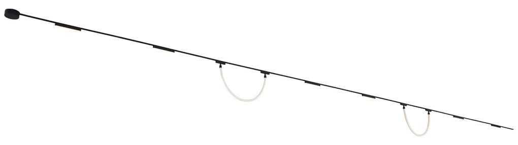 Sistema de iluminação de trilho com 6 luzes de teto e 2 pendentes pretas monofásicas - Magnetic Marra Tautau