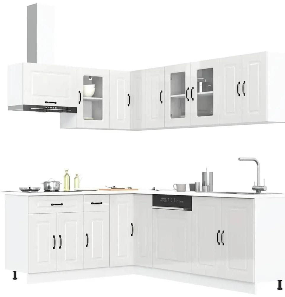 11 peças armário de cozinha conjunto Kalmar brilho branco