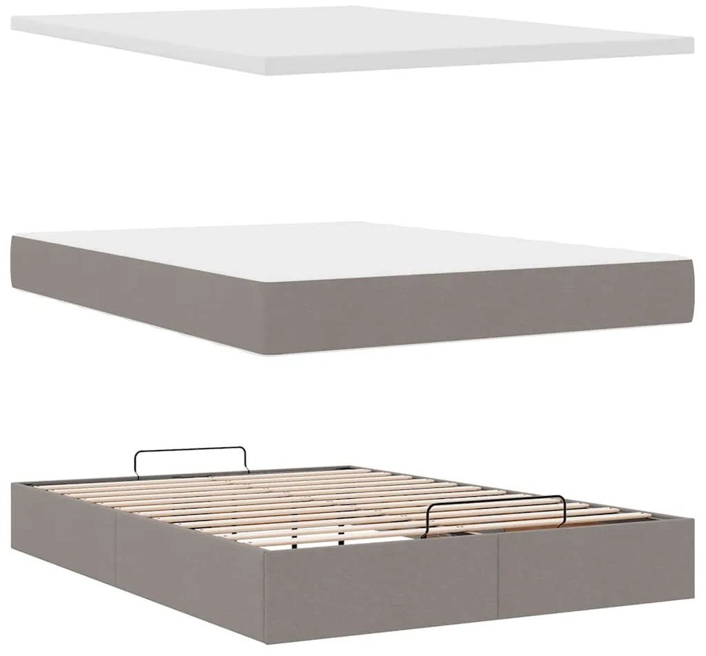 Cama Otomana com Colchão &amp; LEDs Taupe 140x200 cm Tecido