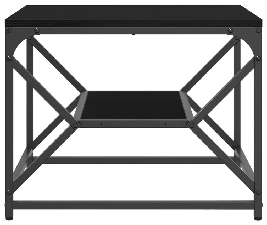 Mesa de Café Carvalho Preto com Prateleira, 51x50x40 cm, Feita de Made