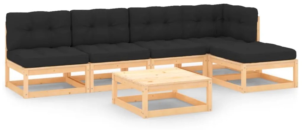 6 pcs conjunto lounge de jardim c/ almofadões pinho maciço