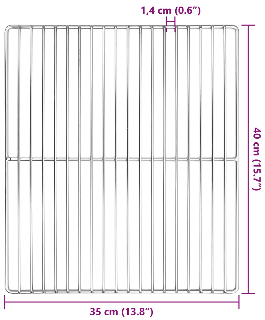 Grelha de Churrasqueira Retangular vidaXL 40x35 cm Aço Inox 304