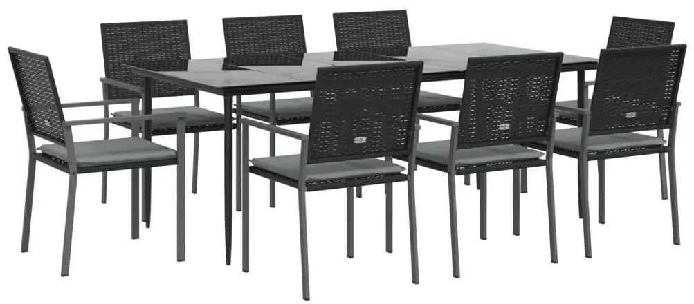 9 pcs conjunto de jantar p/ jardim com almofadões vime PE e aço
