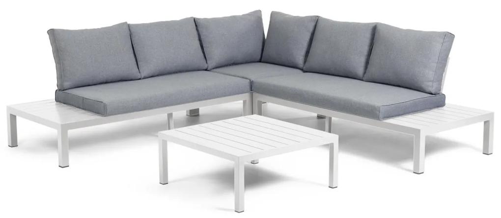 Kave Home - Sofá de canto modular 5 lugares e mesa Duka de alumínio branco