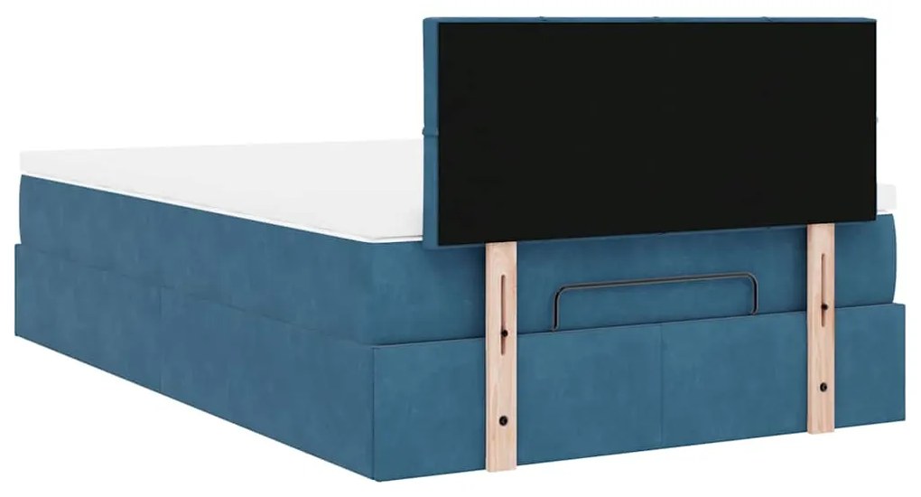Cama otomana com colchão 120x190 cm veludo azul-escuro