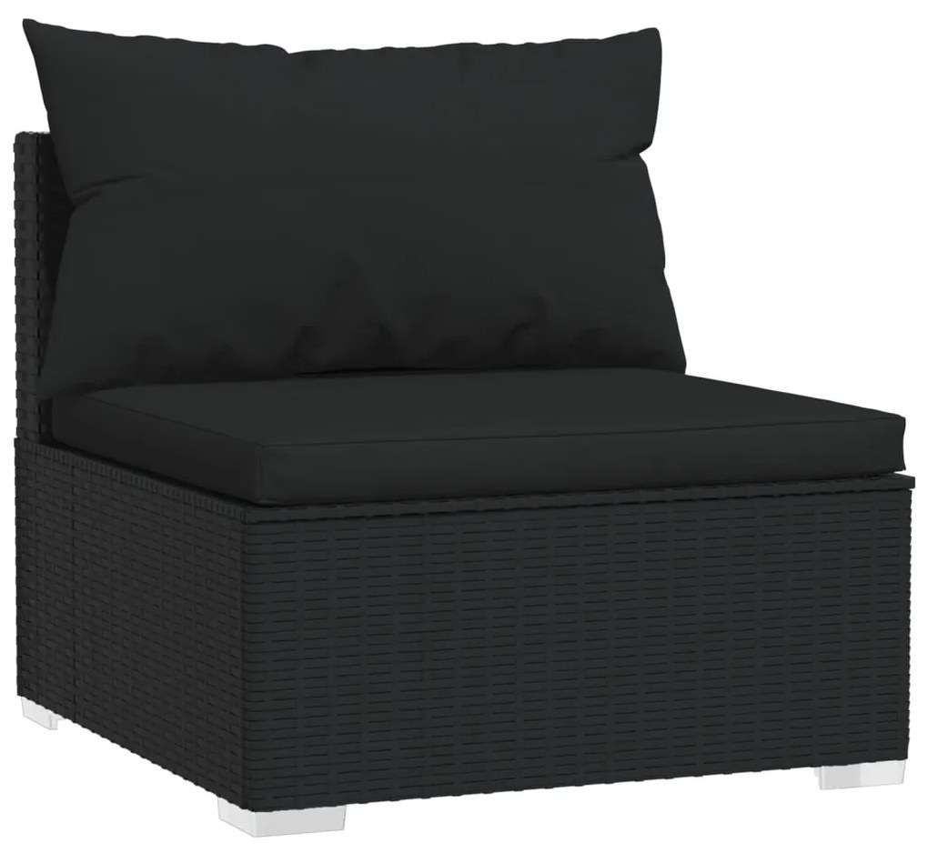 4 pcs conjunto lounge de jardim c/ almofadões vime PE preto