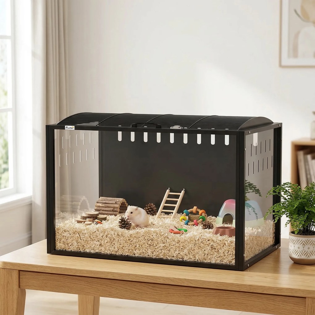 Gaiola para Hamster, 81 x 51 x 53 cm, Vista Panorâmica, Preta