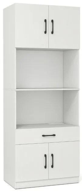 Armário de cozinha 65 x 38 x 168 cm com 4 portas e gaveta, estação de carregamento incorporada para sala de estar/jantar branco
