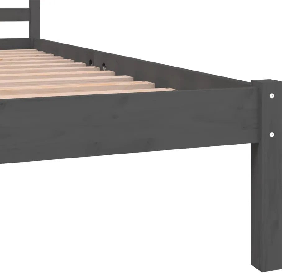 Estrutura de cama casal 135x190 cm pinho maciço cinzento