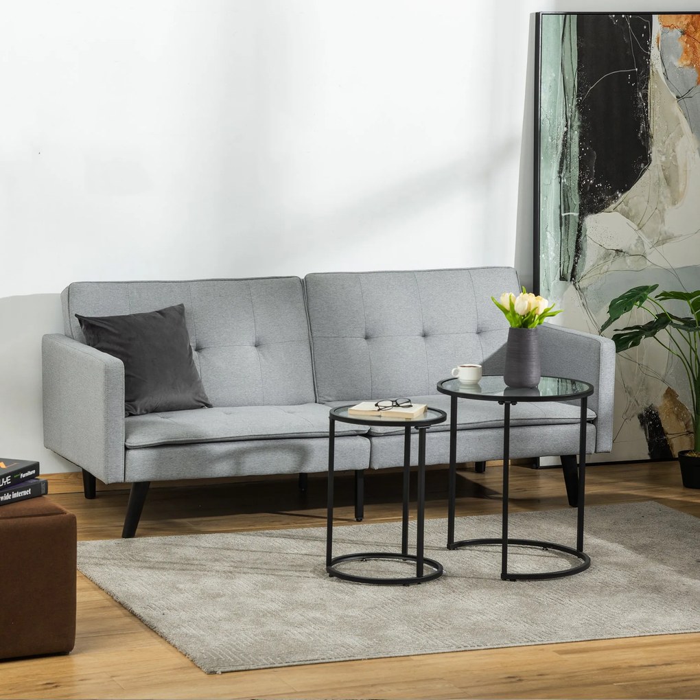 Sofá Cama de 3 Lugares Estofado em Tecido com Encosto Ajustável em 3 Posições e Pés de Madeira Sofá Moderno para Sala de Estar Escritório 198x81x81cm