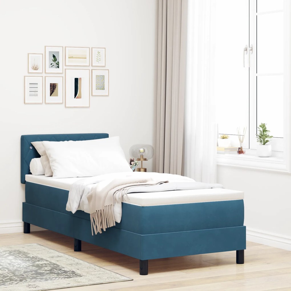 Camas Box Spring vidaXL com Colchão Azul Escuro 80x200 cm Veludo