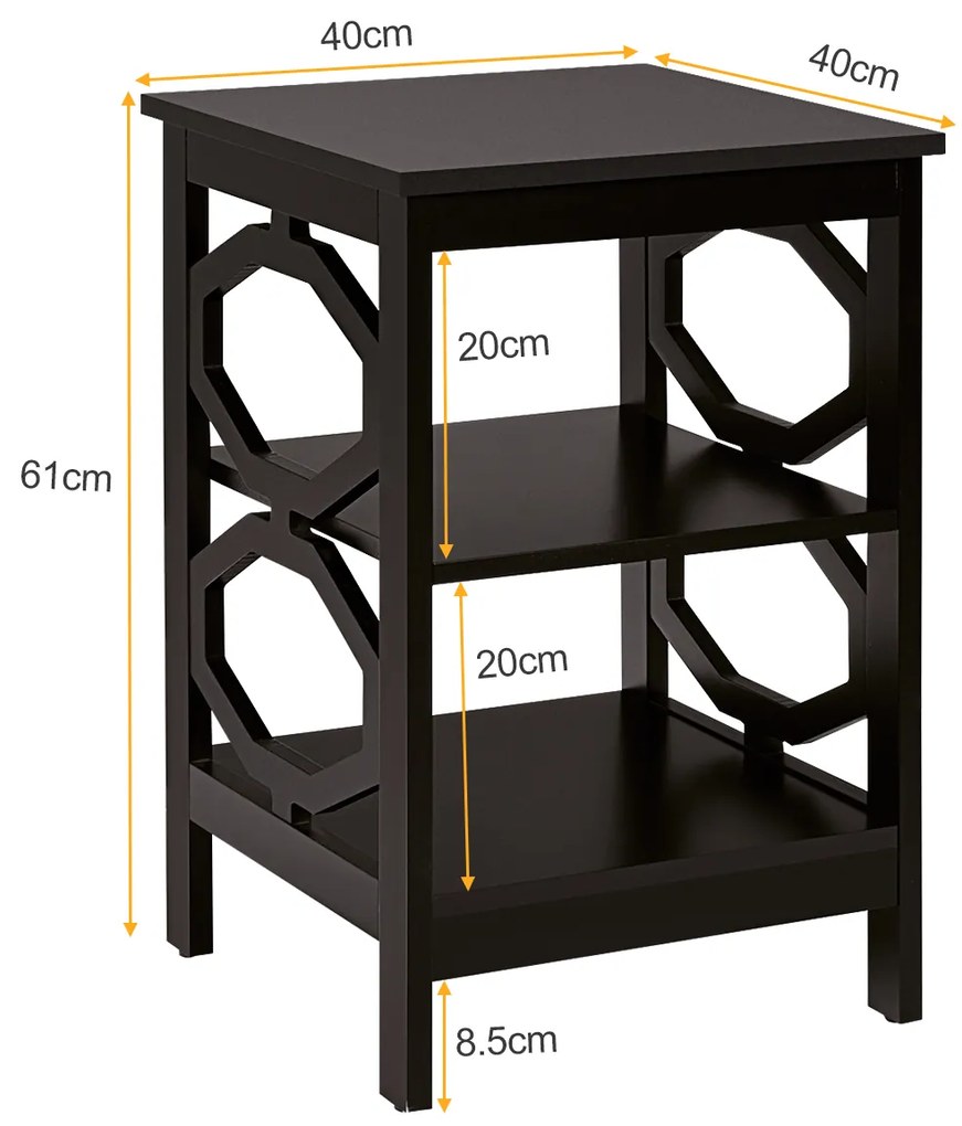 2 x Mesas de cabeceira 3 camadas decoração de mesa lateral em formato ômega mesa lateral para sofá quarto sala corredor 40 x 40 x 61 cm Castanho