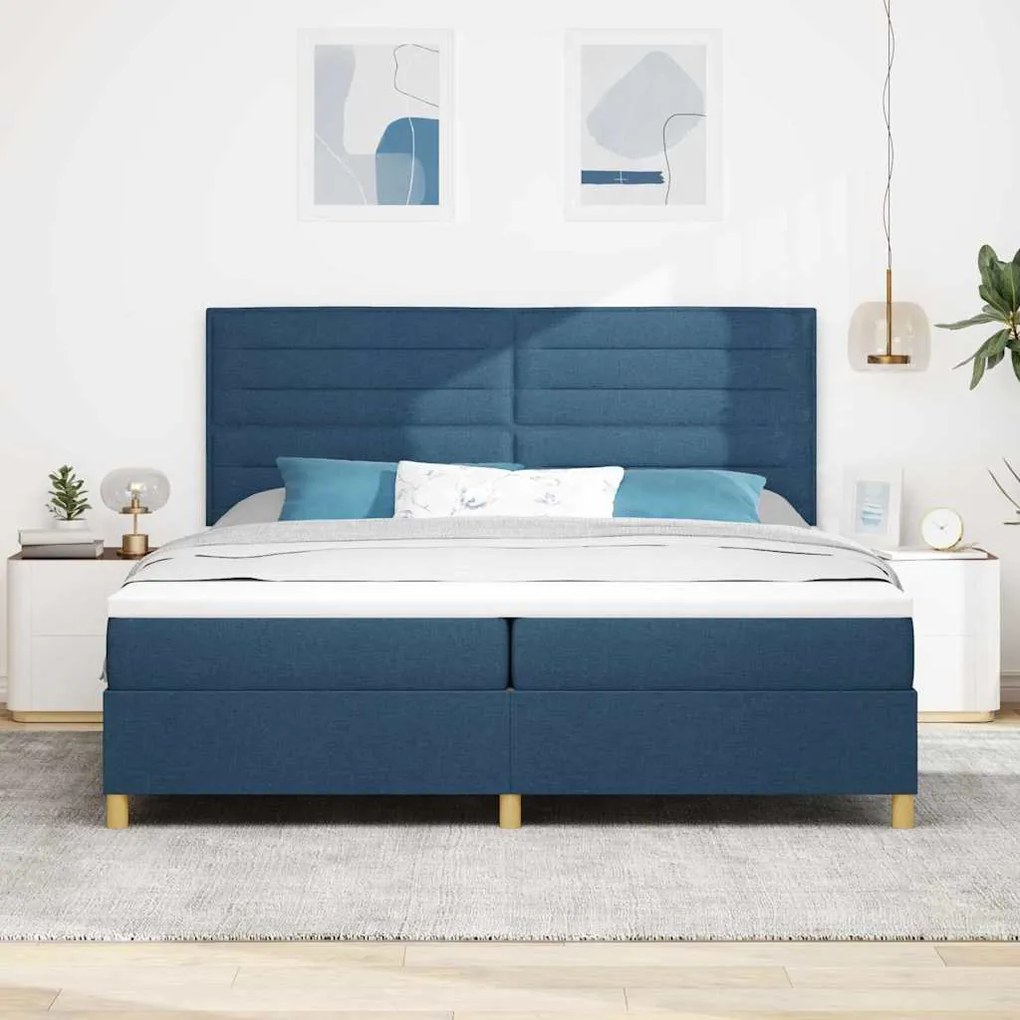 Cama Box com Colchão Azul 200x200 cm Tecido