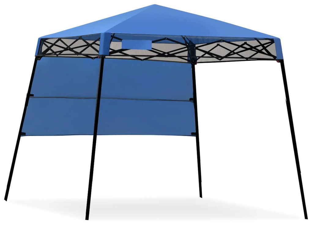 Dossel retrátil com pernas inclinadas de 2,1 m x 2,1 m com mochila para camping - cinza