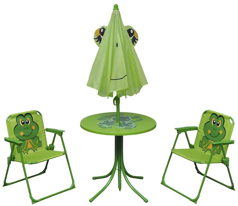3 pcs conjunto bistrô de jardim infantil c/ guarda-sol verde