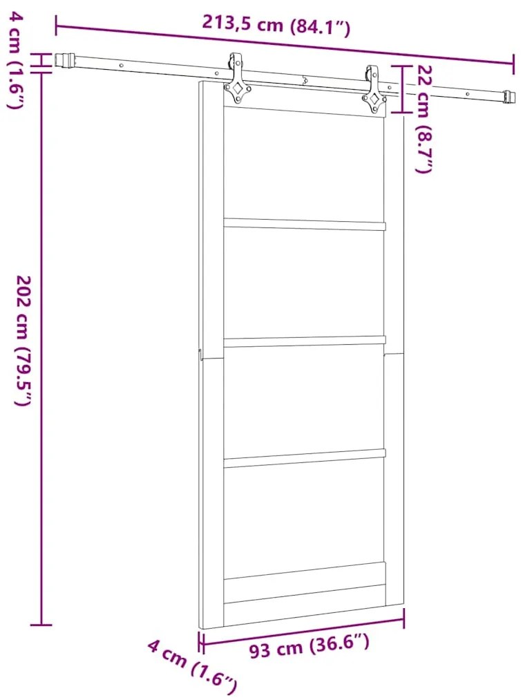 Porta Deslizante vidaXL com Conjunto de Ferragens 93x211 cm de Madeira