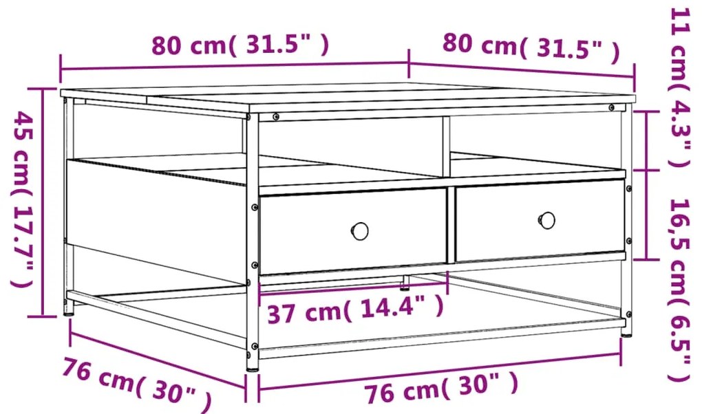 Mesa de centro 80x80x45 cm derivados de madeira cinzento sonoma