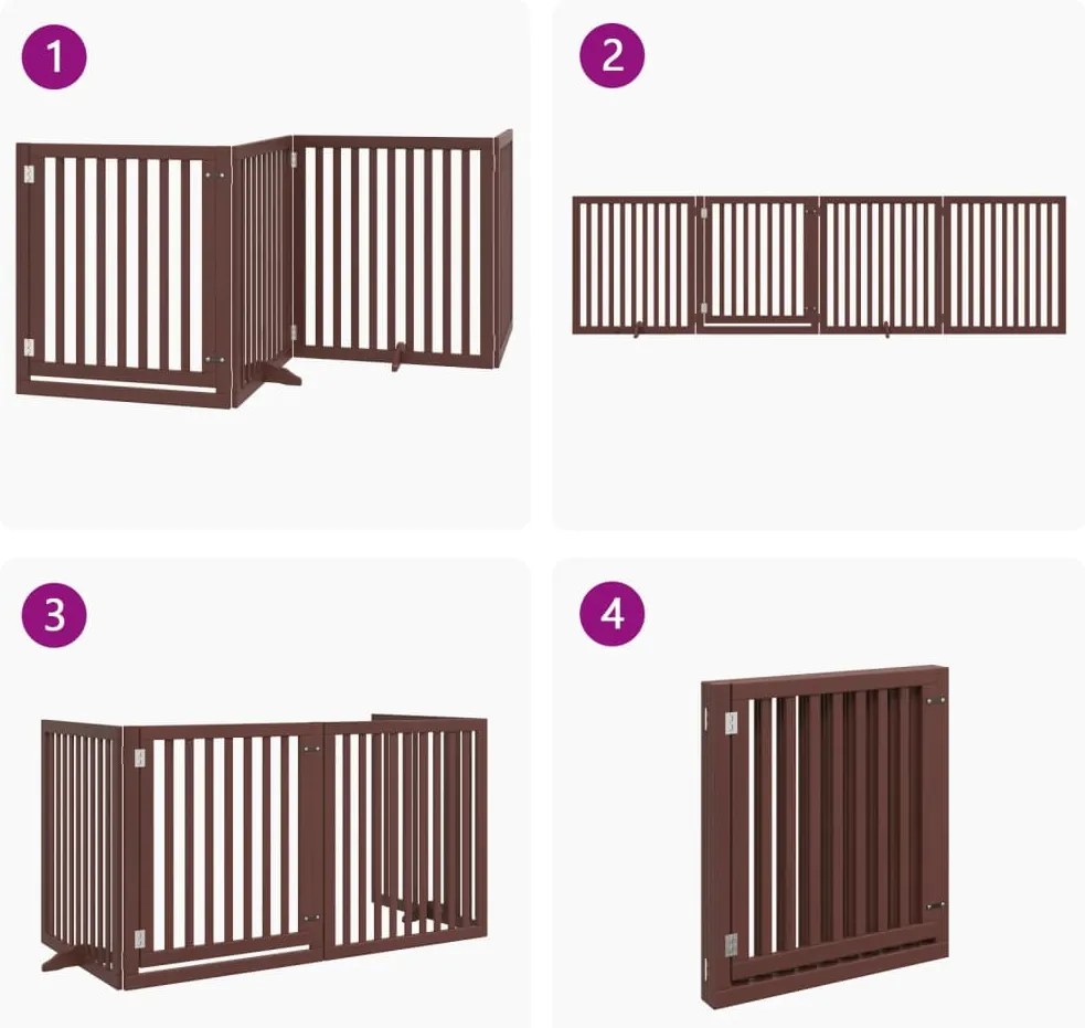 Portão p/ cães c/ porta dobrável 4 painéis 320cm álamo castanho