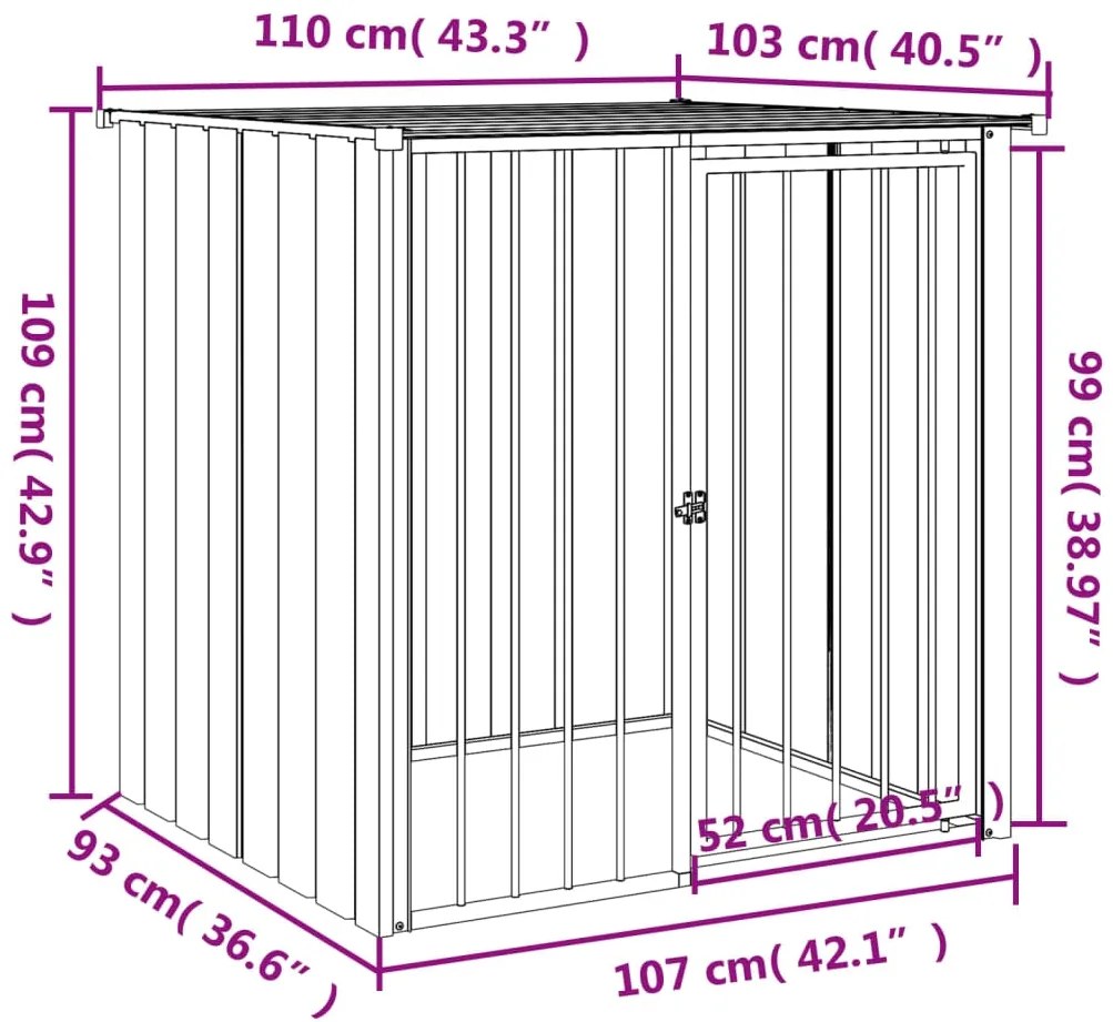 Casota para cães com teto 110x103x109 cm aço galvanizado preto