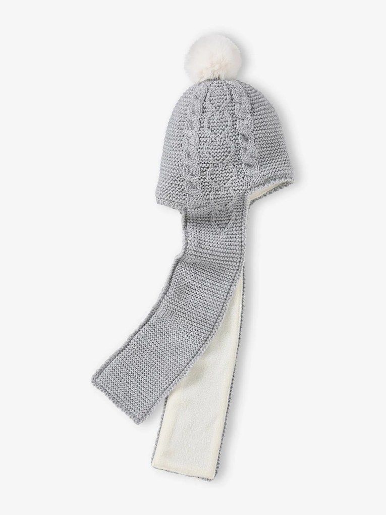Consegue 10% Extra | Gorro-cachecol 2 em 1, com torcidos e corações, para bebé cinza mesclado