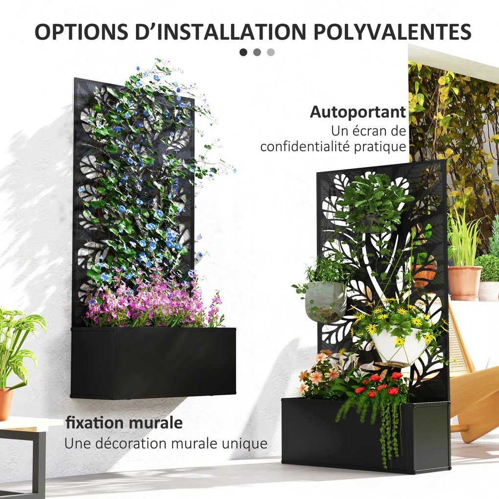 Floreira com biombo de treliça para plantas trepadeiras, floreira 61 x 23 x 113 cm preto