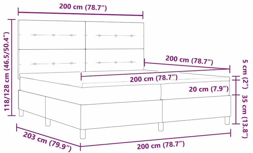 Cama Box Spring com Colchão VidaXL Cinza Escuro 200x200 cm Veludo