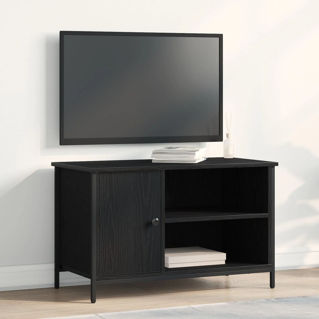 Armário para TV vidaXL Preto Carvalho 80x40x50 cm Madeira de Engenhari