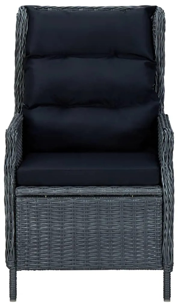 3 pcs conj. lounge jardim c/ almofadões vime PE cinzento-escuro