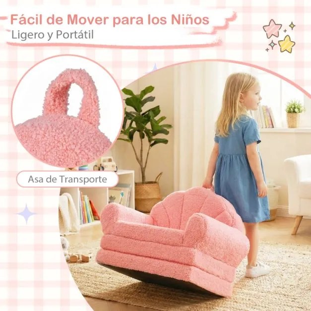 Sofá dobrável 2 em 1 em forma de concha para crianças, convertível em cama com braços, capa removível e base antiderrapante, para maiores de 3 anos, c