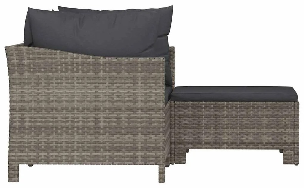 3 pcs conjunto lounge de jardim c/ almofadões vime PE cinzento