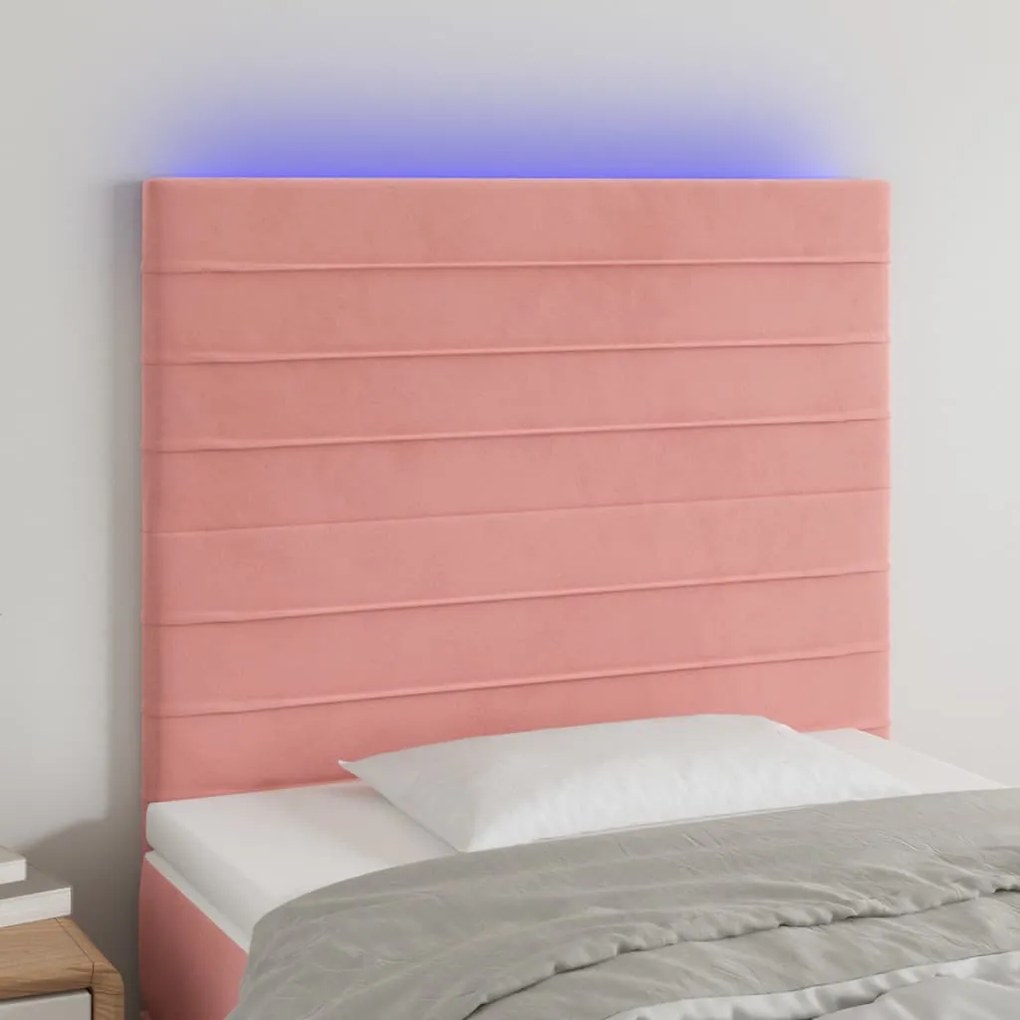 Cabeceira de cama c/ luzes LED veludo 100x5x118/128 cm rosa