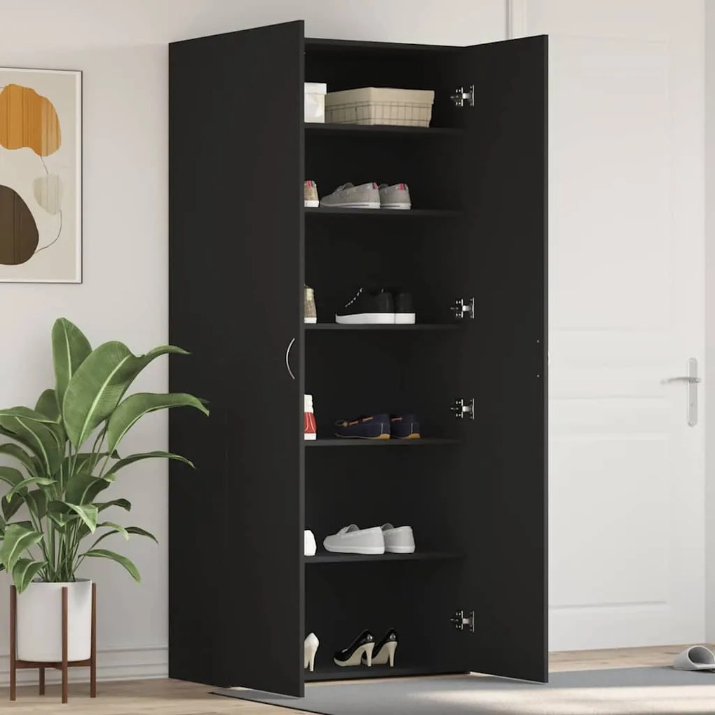 Armário de Sapatos Preto 80x35,5x180 cm Em Madeira Compensada