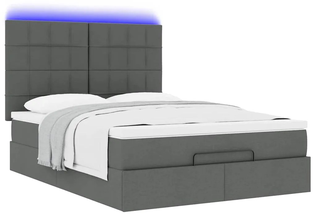 Estrutura cama otomana colchão 140x200cm tecido cinzento escuro
